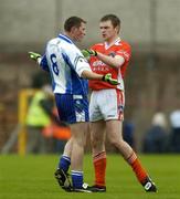 14 May 2006; Gerard McGarvey, Armagh, squares up to Seamus Markey, Monaghan. ESB Ulster Minor Football Championship, Armagh v Monaghan, St. Tighernach's Park, Clones, Co. Monaghan. Picture credit; Damien Eagers / SPORTSFILE