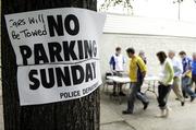 14 May 2006; Roscommon fans arrive for the game as a sign, erected by New York Police Department, dictates a no parking zone outside the ground. Bank of Ireland Connacht Football Championship, New York v Roscommon, Gaelic Park, The Bronx, New York, USA. Picture credit: Brendan Moran / SPORTSFILE