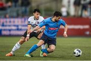 2 June 2014; Samir Belhout, UCD, in action against Richie Towell, Dundalk. SSE Airtricity League Premier Division, Dundalk v UCD, Oriel Park, Dundalk, Co. Louth. Photo by Sportsfile