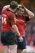 20 May 2006; A tearful Federico Pucciarello is consoled by team-mate Anthony Horgan after the final whistle. Heineken Cup Final, Munster v Biarritz Olympique, Millennium Stadium, Cardiff, Wales. Picture credit; Brendan Moran / SPORTSFILE