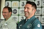 5 June 2014; Republic of Ireland manager Martin O'Neill with captain Robbie Keane during a press conference ahead of their international friendly match against Costa Rica. Republic of Ireland Press Conference, Hyatt Regency Hotel, New Jersey, USA. Picture credit: David Maher / SPORTSFILE