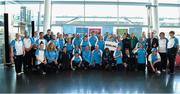 5 June 2014; The Eastern Region Bocce team with Irish rugby players Fiona Coughlan and Marie Louise O'Reilly during the launch of Team Eastern Region for the Special Olympics Ireland Summer Games. Terminal Two, Dublin Airport, Dublin. Picture credit: Brendan Moran / SPORTSFILE