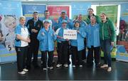 5 June 2014; The Eastern Region Pitch & Putt team with Irish rugby players Fiona Coughlan and Marie Louise O'Reilly during the launch of Team Eastern Region for the Special Olympics Ireland Summer Games. Terminal Two, Dublin Airport, Dublin. Picture credit: Brendan Moran / SPORTSFILE