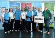 5 June 2014; The Eastern Region Equestrian team with Irish rugby players Marie Louise O'Reilly and Fiona Coughlan during the launch of Team Eastern Region for the Special Olympics Ireland Summer Games. Terminal Two, Dublin Airport, Dublin. Picture credit: Brendan Moran / SPORTSFILE