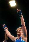 6 June 2014; Flavia Severin, Italy, celebrates victory over Elena Luminita Turcin, Romania, in their 81+kg Semi-Final bout. 2014 European Women’s Boxing Championships Semi-Finals, Polivalenta Hall, Bucharest, Romania. Picture credit: Pat Murphy / SPORTSFILE