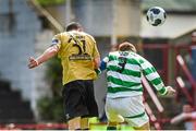 7 June 2014; Ciaran Kilduff, Shamrock Rovers, scores the second goal against Sherriff YC despite the presence of Joseph O'Neill. FAI Ford Cup, 2nd Round, Sherriff YC v Shamrock Rovers, Tolka Park, Dublin. Picture credit: Matt Browne / SPORTSFILE