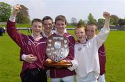 11 May 2006; St Rynagh's players, from left, Malcolm Flannery, Dean Connolly, captain James Sullivan, goalkeeper Enda Lawless and Paul Looby celebrate at the end of the game. Coca-Cola North Leinster Schools Juvenile B Hurling Final, St Rynagh's Community College, Banagher, Co. Offaly v Cistercian, Roscrea, Co. Tipperary, St Brendan's Park, Birr, Co. Offaly. Picture credit: Damien Eagers / SPORTSFILE
