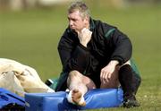 2 March 2004; Victor Costello looks on with an injury during Ireland Rugby Squad Training at Lakelands Park in Terenure, Dublin. Photo by Damien Eagers/Sportsfile