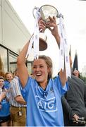 15 May 2014; Dublin captain Siobhán Woods lifts the cup after the game. Aisling McGing Ladies U21 Football Final, Dublin v Meath, Clane, Co. Kildare. Picture credit: Piaras Ó Mídheach / SPORTSFILE