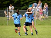 15 May 2014; Dublin players, from left, Emma McDonagh, Deidre Murphy and Carla Rowe celebrate at the final whistle. Aisling McGing Ladies U21 Football Final, Dublin v Meath, Clane, Co. Kildare. Picture credit: Piaras Ó Mídheach / SPORTSFILE