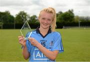 15 May 2014; Player of the match Carla Rowe, Dublin, with her award. Aisling McGing Ladies U21 Football Final, Dublin v Meath, Clane, Co. Kildare. Picture credit: Piaras Ó Mídheach / SPORTSFILE