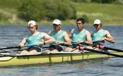 10 June 2006; The Irish U23 men's heavyweight four (M4-), from left, Paul Murray, Paul O'Brien, Daniel Barry and James Wall in action at the Irish rowing team's training base on Blessington Lake. Blessington, Co. Wicklow. Picture credit: Brendan Moran / SPORTSFILE