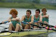 10 June 2006; The Irish U23 men's heavyweight four (M4-), from left, Paul Murray, Paul O'Brien, Daniel Barry and James Wall in action at the Irish rowing team's training base on Blessington Lake. Blessington, Co. Wicklow. Picture credit: Brendan Moran / SPORTSFILE