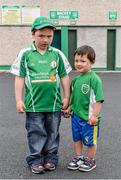 21 June 2014; London supporters Mark and Mickael Nove, two of the 607 in attendance, outside the Mackey stand before the game. GAA Football All-Ireland Senior Championship, Round 1A, Limerick v London, Gaelic Grounds, Limerick. Picture credit: Ray McManus / SPORTSFILE
