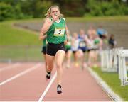 21 June 2014; Carla Sweeney, St. Mac Dara's C.S., Dublin, on her way to winning the Girls 800m event. The 2014 Aviva Schools Tailteann Games. Morton Stadium, Santry, Dublin. Picture credit: Tomás Greally / SPORTSFILE