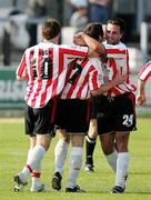 4 July 2006; Barry Molloy, Derry City, 17, is congratulated after scoring by Darren Kelly and Kevin Mc Hugh. eircom League Cup, Quarter-Final, Derry City v Drogheda United, Brandywell, Derry. Picture credit: Oliver McVeigh / SPORTSFILE
