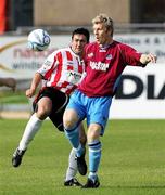4 July 2006; Peter Hutton, Derry City, in action against Glen Fitzpatrick, Drogheda United. eircom League Cup, Quarter-Final, Derry City v Drogheda United, Brandywell, Derry. Picture credit: Oliver McVeigh / SPORTSFILE