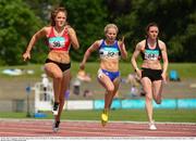 29 May 2016; Competitors, from left, Megan Marrs of City of Lisburn AC, Molly Scott of St O'Toole AC and Leah Moore of Clonliffe Harriers AC during the Women's 100m during the GloHealth National Championships AAI Games and Combined Events in Morton Stadium, Santry, Co. Dublin.  Photo by Piaras Ó Mídheach/Sportsfile
