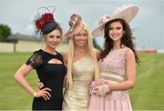 28 June 2014: Enjoying a day at the races are, from left, Niamh McMahon, from Drumconrath, Co. Meath, Shannen Reilly-McGrath, from Tallaght, Dublin, and Fionnuala Short, from Dundalk, Co. Louth. 2014 Dubai Duty Free Irish Derby Festival, Curragh Racecourse, The Curragh, Co. Kildare. Picture credit: Barry Cregg / SPORTSFILE