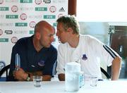 12 July 2006; Drogheda United's Sami Ristila in conversation with manager Paul Doolin during at a press conference ahead of their UEFA Cup, First Round, First leg game against HJK Helsinki. Finnair Stadium, Helsinki, Finland. Picture credit: SPORTSFILE