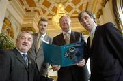 12 July 2006; John O'Donoghue, T.D., Minister for Arts, Sport and Tourism, second from right, with, from left, Nickey Brennan, President, GAA, Philip Browne, CEO, IRFU, and John Delaney, CEO, FAI, at the announcement of allocations to the value of €21.254 million to 78 National, Regional and Municipal / Multi-purpose sports projects around the country under the Sports Capital Programme. Westin Hotel, Dublin. Picture credit: Matt Browne / SPORTSFILE