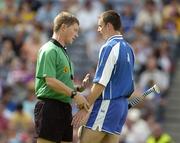 23 July 2006; Referee Barry Kelly speaks to the Waterford goalkeeper Clinton Hennessy before the game began. Tipperary. Guinness All-Ireland Senior Hurling Championship Quarter-Final, Tipperary v Waterford, Croke Park, Dublin. Picture credit: Ray McManus / SPORTSFILE