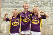 6 July 2014; Wexford supporters Robbie Byrne, left, aged 7, with his brothers Cian, aged 12, and Eoghan aged 9, from Rosslare, Co. Wexford. GAA Football All Ireland Senior Championship, Round 2A, Wexford v Laois, Wexford Park, Wexford. Picture credit: Barry Cregg / SPORTSFILE