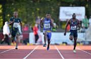 8 July 2014; Ramon Gittens, 202, Barbados, in action against Henricho Bruintjies, South Africa, and Philip redrick, during the Men's 100m. Cork City Sports 2014, CIT, Bishopstown, Cork. Picture credit: Brendan Moran / SPORTSFILE