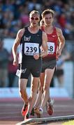 8 July 2014; Kevin Campion, France, leads Dane Bird Smith, Australia, during the Men's 3000m Walk. Cork City Sports 2014, CIT, Bishopstown, Cork. Picture credit: Brendan Moran /
