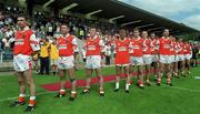 1 August 1999;  Armagh team stand for the playing of Amhrán na bhFiann  during the Bank of Ireland Ulster Senior Football Championship Final match between Armagh and Down at St Tiernach's Park at Clones in Monaghan. Photo by David Maher/Sportsfile