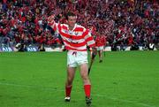 8 August 1999; Donal Og Cusack of Cork celebrates at the final whistle after the GAA Hurling All-Ireland Senior Championship Semi-Final match between Cork and Offaly at Croke Park in Dublin. Photo by Aoife Rice/Sportsfile