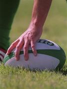 14 August 1999; A hand on a rugby ball during the Guinness Interprovincial Championship match between Connacht and Munster at the Sportsgrounds in Galway. Photo by Brendan Moran/Sportsfile