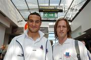 8 August 2006; Eamon Zayed, left and Simon Webb, Drogheda United, at Dublin Airport as the team departed for the UEFA Cup Second Qualifying Round, First Leg, game against IK Start. Dublin Airport, Dublin. Picture credit: David Maher / SPORTSFILE