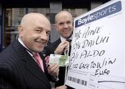 10 August 2006; Boylesports, Ireland's largest independent bookmaker, today celebrated opening the doors to the company's 100th shop on Dublin's Capel Street. At the opening are Manging Director and Founder of Boylesports John Boyle, with Master Tailor Louis Copeland who placed a 100 eure bet on each of thew remaining contestants in RTE's You're a Star competition . Capel Street, Dublin. Picture credit; Ray McManus / SPORTSFILE