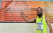 11 July 2014; Will Leer, USA, after winning The Morton Mile in a time of 3:51.82, breaking the previous stadium record by John Walker, New Zealand, which stood for 37 years. 2014 Morton Games, Morton Stadium, Santry, Co. Dublin. Picture credit: Ramsey Cardy / SPORTSFILE