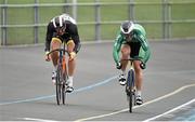 12 July 2014; Eoin Mullen, Ireland, races Hugo Haak, Netherlands, on his way to winning the Mens Sprint Final during the UCI Track Cycling International Grand Prix, Velodrome, Eamonn Ceant Park, Kimmage, Dublin. Picture credit: Barry Cregg / SPORTSFILE