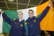 15 August 2006; Paul Brady, Cavan, winner of the Men's Open Singles, with Fiona Shannon, St. Paul's Club, Belfast, winner of the Ladies Open Singles, members of the Irish handball team, on the team's arrival home from the 2006 World Handball Championships, which took place in Edmonton, Canada. Dublin Airport, Dublin. Picture credit: Brian Lawless / SPORTSFILE