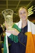 15 August 2006; Fiona Shannon, St. Paul's Club, Belfast, winner of the Ladies Open Singles, member of the Irish handball team, on the team's arrival home from the 2006 World Handball Championships, which took place in Edmonton, Canada. Dublin Airport, Dublin. Picture credit: Brian Lawless / SPORTSFILE