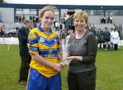 20 August 2006; Louise Henchy, Clare, is presented with the player of the match by Geraldine Giles, President of Cumann Peil na mBan. TG4 Ladies Junior Football Championship Quarter-Final, Clare v Fermanagh, Pairc Ciaran, Athlone, Co. Westmeath. Picture credit: Damien Eagers / SPORTSFILE