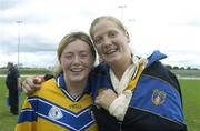 20 August 2006; Clare's Sinead Eustace, left, with team-mate Eithne Morrissey, after victory. TG4 Ladies Junior Football Championship Quarter-Final, Clare v Fermanagh, Pairc Ciaran, Athlone, Co. Westmeath. Picture credit: Damien Eagers / SPORTSFILE