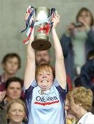 19 August 2006; Anne McCluskey, Dublin, lifts the cup. All-Ireland Junior Camogie Championship Final, Dublin v Derry, O'Connor Park, Tullamore, Co. Offaly. Picture credit; Matt Browne / SPORTSFILE