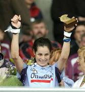 19 August 2006; Louise O'Hara, Dublin, celebrates with her player of the match trophy. All-Ireland Junior Camogie Championship Final, Dublin v Derry, O'Connor Park, Tullamore, Co. Offaly. Picture credit; Matt Browne / SPORTSFILE