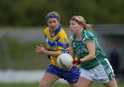 20 August 2006; Claire O'Hart, Fermanagh, in action against Myra Daly, Clare. TG4 Ladies Junior Football Championship Quarter-Final, Clare v Fermanagh, Pairc Ciaran, Athlone, Co. Westmeath. Picture credit: Damien Eagers / SPORTSFILE