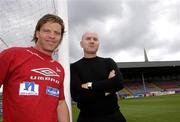 23 August 2006; IK Start manager Stig Inge Bjornebye with Drogheda United manager Paul Doolin after a press conference ahead of their UEFA Cup 2nd qualifying round, 2nd leg, game tomorrow night. Dalymount Park, Dublin. Picture credit; Brian Lawless / SPORTSFILE