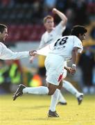 3 September 2006; Harpal Singh, right, Sligo Rovers, celebrates with team-mate Richard Brush, after scoring his side's first goal. eircom League, Premier Division, Longford Town v Sligo Rovers, Flancare Park, Longford. Picture credit: David Maher / SPORTSFILE