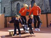 7 September 2006; Ireland's sporting heroes Derval O'Rourke and Sean Og O'hAilpin are joined by pupils Alex Quinn and Rebecca Bolger, from City Quay National School, to launch the &quot;Spar Kids - Fit for Life&quot; initiative. This new campaign and teaching aid is to help schools and teachers educate and encourage children to embrace physical activity and healtheir eating habits. City Quay National School, Dublin. Picture credit: Damien Eagers / SPORTSFILE