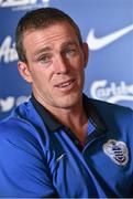 1 August 2014; Queen's Park Rangers Richard Dunne, where he announced his retirement from International football with the Republic of Ireland team speaking to the press ahead of their upcoming friendly against Shamrock Rovers on Saturday. QPR Press Conference, Carton House, Maynooth, Co. Kildare. Picture credit: David Maher / SPORTSFILE