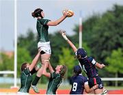 1 August 2014; Marie Louise Reilly, Ireland, goes for the lineout ball ahead of Carmen Farmer, USA. 2014 Women's Rugby World Cup Final - Pool B - Ireland v USA, Marcoussis, Paris, France. Picture credit: Aurélien Meunier / SPORTSFILE