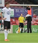 1 August 2014; Cork City substitute Liam Kearney repairs the goal net. SSE Airtricity League Premier Division, Cork City v Dundalk, Turners Cross, Cork. Picture credit: David Maher / SPORTSFILE