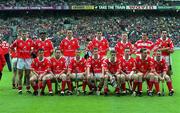 12 September 1999; The Cork team prior to the Guinness All-Ireland Senior Hurling Championship Final between Cork and Kilkenny at Croke Park in Dublin. Photo by Ray McManus/Sportsfile